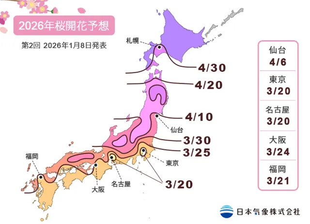 Japan Sakura blossom forecast 2026